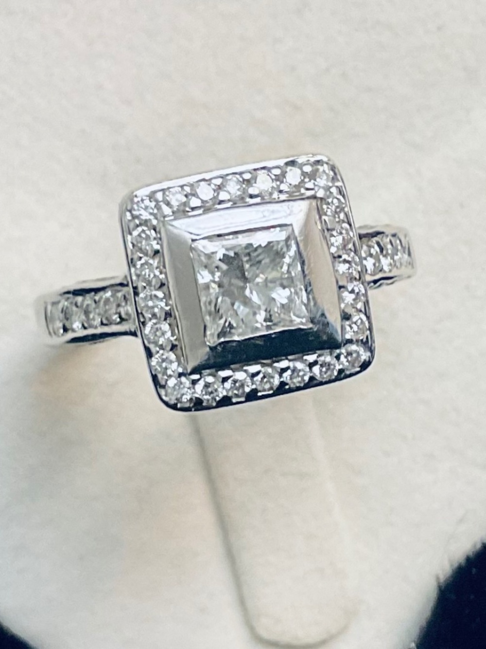 💎 14K White Gold Genuine Princess Cut Diamond Halo Ring 💎